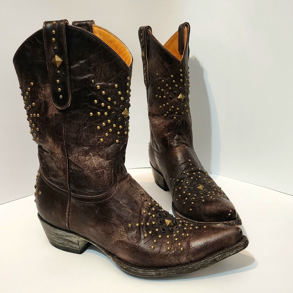 Old Gringo Studded Starburst Brown Womens Cowboy Ankle Boots